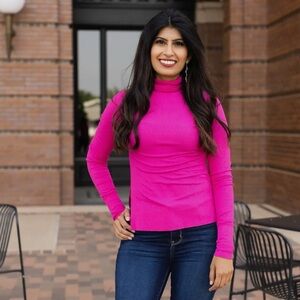Women's Pink Long Sleeve Turtleneck Top